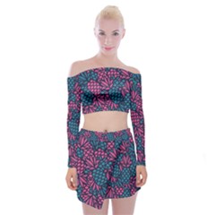 Summer Pineapples Off Shoulder Top With Mini Skirt Set