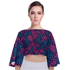 Summer Pineapples Tie Back Butterfly Sleeve Chiffon Top