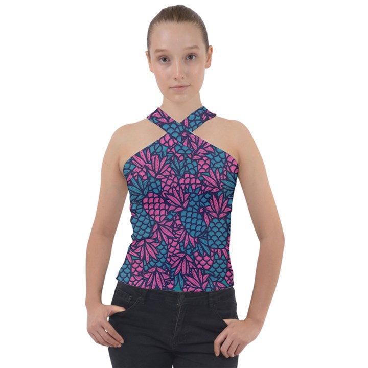 Summer Pineapples Cross Neck Velour Top