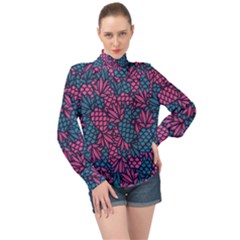 Summer Pineapples High Neck Long Sleeve Chiffon Top