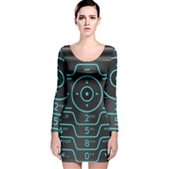 Retro Mobile Device Output Device Long Sleeve Velvet Bodycon Dress