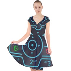 Retro Mobile Device Output Device Cap Sleeve Front Wrap Midi Dress