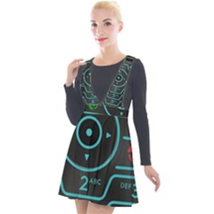 Retro Mobile Device Output Device Plunge Pinafore Velour Dress