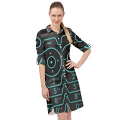 Retro Mobile Device Output Device Long Sleeve Mini Shirt Dress