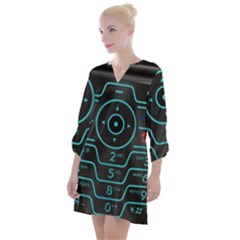 Retro Mobile Device Output Device Open Neck Shift Dress