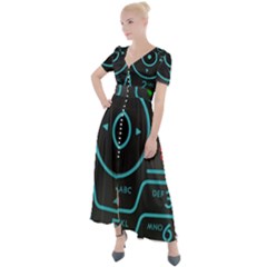 Retro Mobile Device Output Device Button Up Short Sleeve Maxi Dress