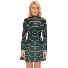 Retro Mobile Device Output Device Long Sleeve Velour Longline Dress