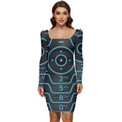 Retro Mobile Device Output Device Women Long Sleeve Ruched Stretch Jersey Dress