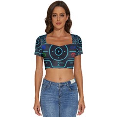 Retro Mobile Device Output Device Short Sleeve Square Neckline Crop Top 