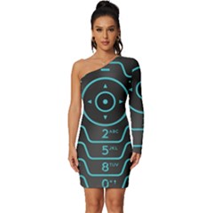 Retro Mobile Device Output Device Long Sleeve One Shoulder Mini Dress