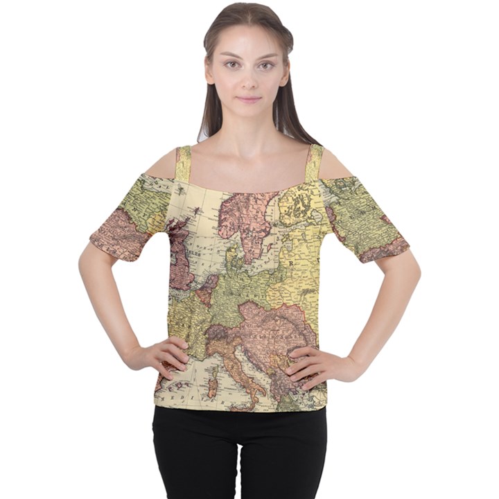 Retro Old Vintage Map Of Europe Cutout Shoulder T-Shirt