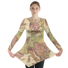 Retro Old Vintage Map Of Europe Long Sleeve Tunic 