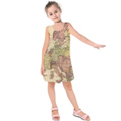 Retro Old Vintage Map Of Europe Kids  Sleeveless Dress