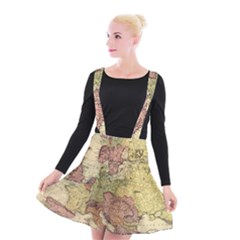 Retro Old Vintage Map Of Europe Suspender Skater Skirt