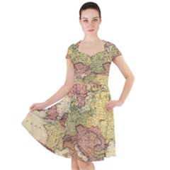 Retro Old Vintage Map Of Europe Cap Sleeve Midi Dress With Pockets