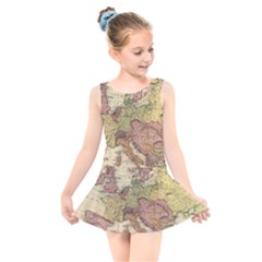 Retro Old Vintage Map Of Europe Kids  Skater Dress Swimsuit