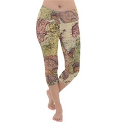 Retro Old Vintage Map Of Europe Lightweight Velour Capri Yoga Leggings