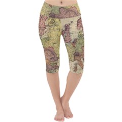 Retro Old Vintage Map Of Europe Lightweight Velour Cropped Yoga Leggings