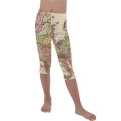 Retro Old Vintage Map Of Europe Kids  Lightweight Velour Capri Leggings 