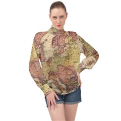 Retro Old Vintage Map Of Europe High Neck Long Sleeve Chiffon Top