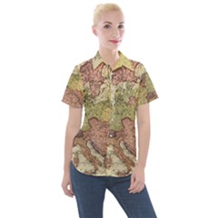 Retro Old Vintage Map Of Europe Women s Short Sleeve Pocket Shirt