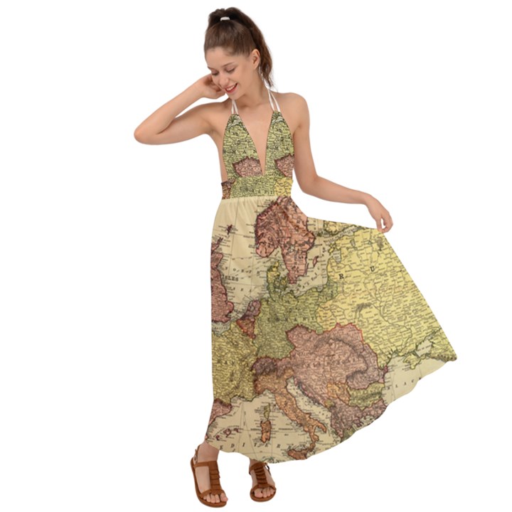 Retro Old Vintage Map Of Europe Backless Maxi Beach Dress