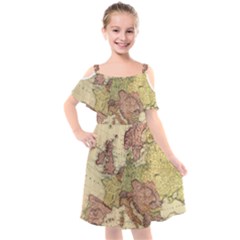 Retro Old Vintage Map Of Europe Kids  Cut Out Shoulders Chiffon Dress