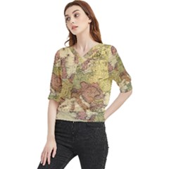 Retro Old Vintage Map Of Europe Quarter Sleeve Blouse