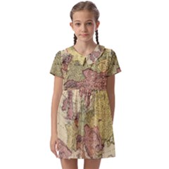 Retro Old Vintage Map Of Europe Kids  Asymmetric Collar Dress