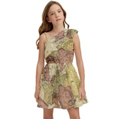 Retro Old Vintage Map Of Europe Kids  One Shoulder Party Dress