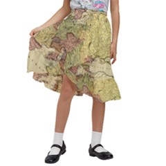 Retro Old Vintage Map Of Europe Kids  Ruffle Flared Wrap Midi Skirt