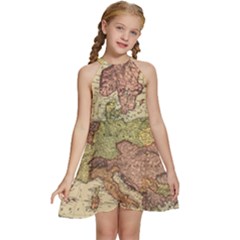 Retro Old Vintage Map Of Europe Kids  Halter Collar Waist Tie Chiffon Dress