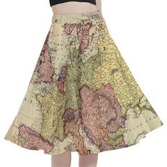 Retro Old Vintage Map Of Europe A-line Full Circle Midi Skirt With Pocket