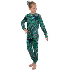 Malachite  Kids  Long Sleeve Set  by kaleidomarblingart