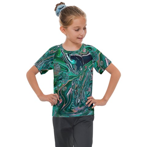 Malachite  Kids  Mesh Piece T-shirt by kaleidomarblingart