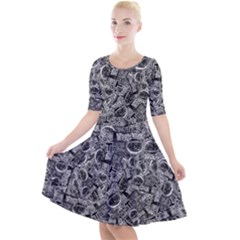 Be True Be Yourself Typographic Print Pattern Quarter Sleeve A-line Dress