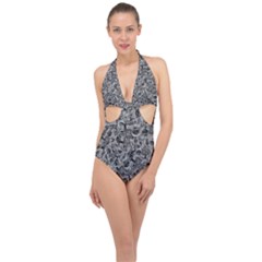 Be True Be Yourself Typographic Print Pattern Halter Front Plunge Swimsuit