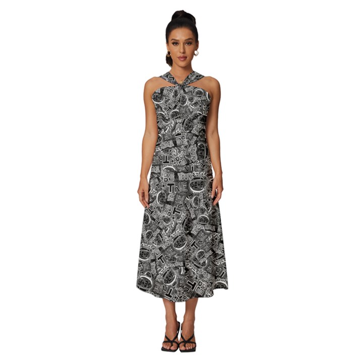 Be true be yourself typographic print pattern Sleeveless Cross Front Cocktail Midi Chiffon Dress