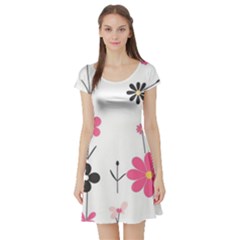  Minimalist Pattern With Simple Lines,flower And Shapes, Creating A Clean And Modern Short Sleeve Skater Dress