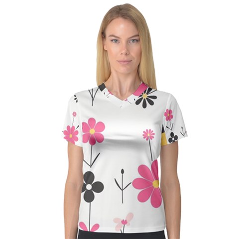  Minimalist Pattern With Simple Lines,flower And Shapes, Creating A Clean And Modern V-neck Sport Mesh T-shirt by myclothy