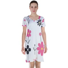  Minimalist Pattern With Simple Lines,flower And Shapes, Creating A Clean And Modern Short Sleeve Nightdress