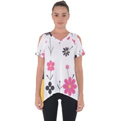  Minimalist Pattern With Simple Lines,flower And Shapes, Creating A Clean And Modern Cut Out Side Drop T-shirt