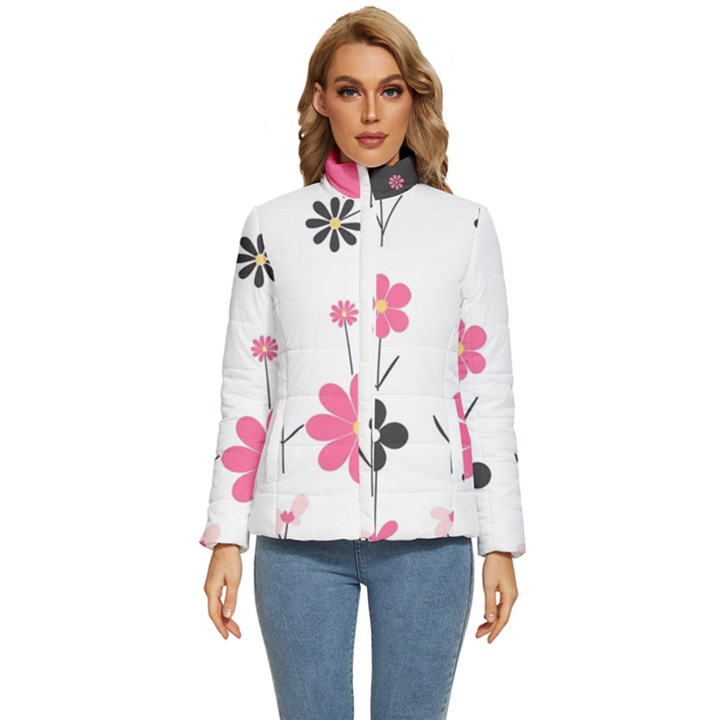  Minimalist Pattern With Simple Lines,flower And Shapes, Creating A Clean And Modern Women s Puffer Bubble Jacket Coat