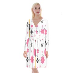  Minimalist Pattern With Simple Lines,flower And Shapes, Creating A Clean And Modern Long Sleeve Velvet Front Wrap Dress