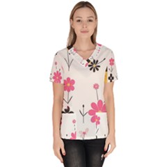  Minimalist Pattern With Simple Lines,flower And Shapes, Creating A Clean And Modern Women s V-neck Scrub Top