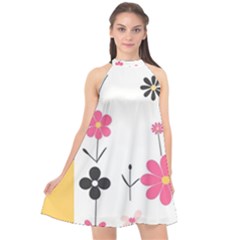  Minimalist Pattern With Simple Lines,flower And Shapes, Creating A Clean And Modern Halter Neckline Chiffon Dress 