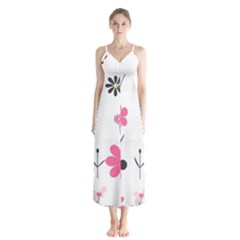  Minimalist Pattern With Simple Lines,flower And Shapes, Creating A Clean And Modern Button Up Chiffon Maxi Dress