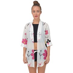  Minimalist Pattern With Simple Lines,flower And Shapes, Creating A Clean And Modern Open Front Chiffon Kimono