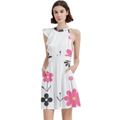  Minimalist Pattern With Simple Lines,flower And Shapes, Creating A Clean And Modern Cocktail Party Halter Sleeveless Dress With Pockets by myclothy