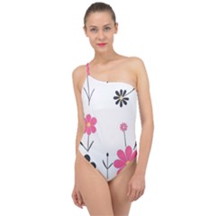  Minimalist Pattern With Simple Lines,flower And Shapes, Creating A Clean And Modern Classic One Shoulder Swimsuit